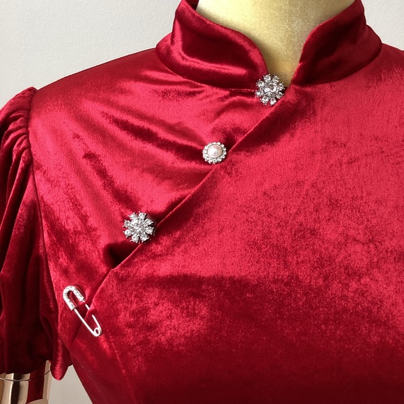 Mood x Miura Red Velvet Crystals Heart Cut out dress SZ S - Picture 6 of 9